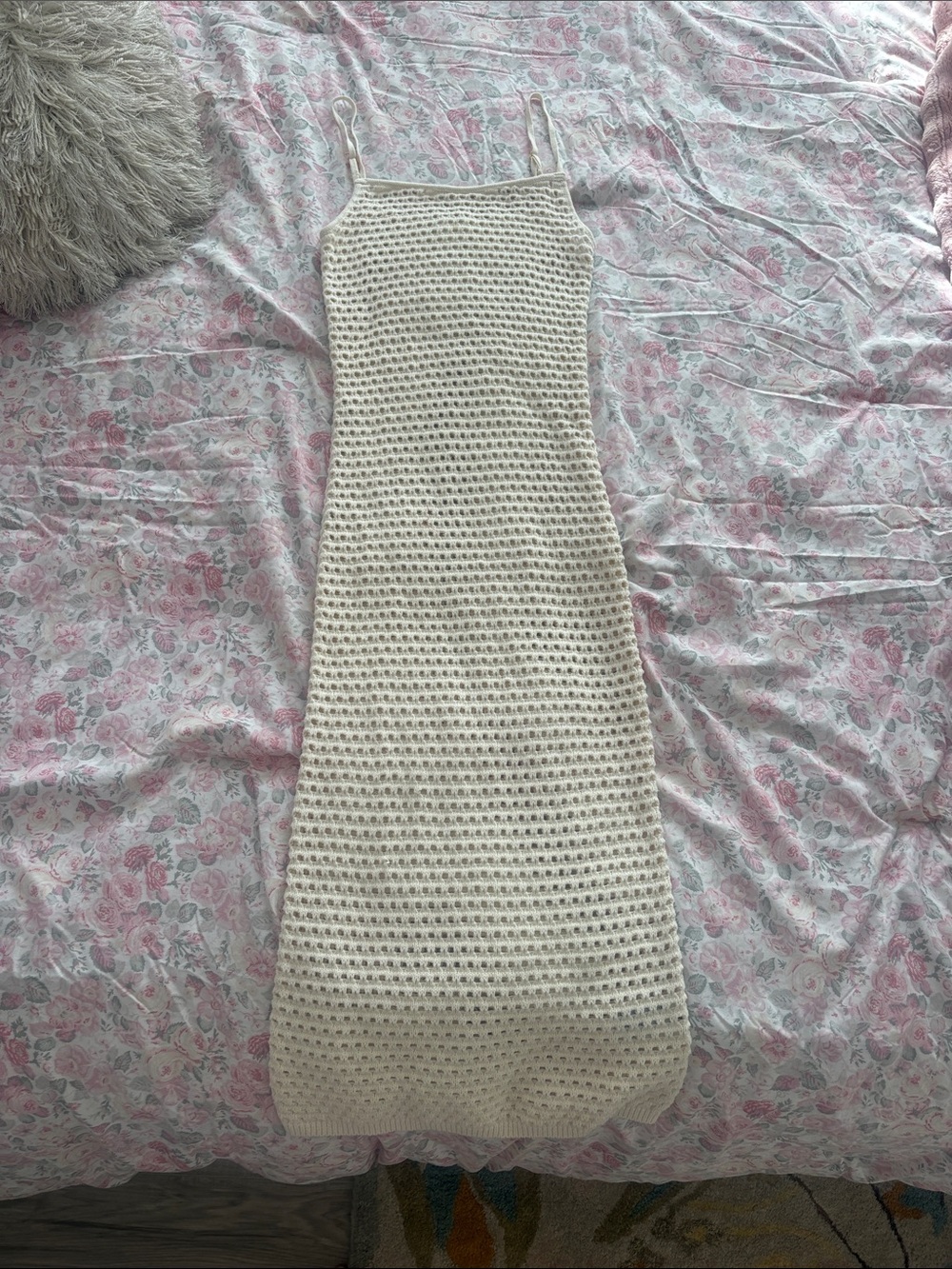 Cream Crochet Knit Spaghetti Strap Maxi Dress